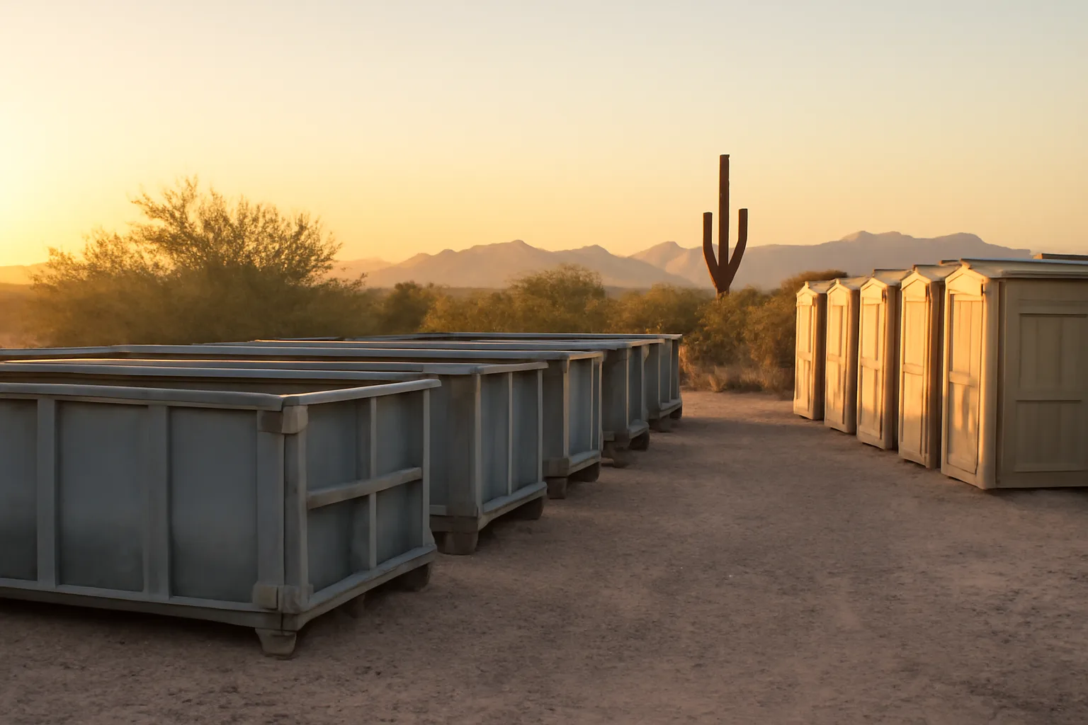 Dawn gravel site services yard near Phoenix with unmarked bins